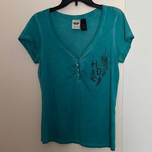 Teal V-Neck Women Top